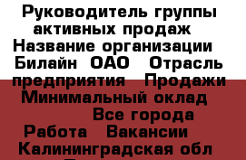 Руководитель группы активных продаж › Название организации ­ Билайн, ОАО › Отрасль предприятия ­ Продажи › Минимальный оклад ­ 30 000 - Все города Работа » Вакансии   . Калининградская обл.,Приморск г.